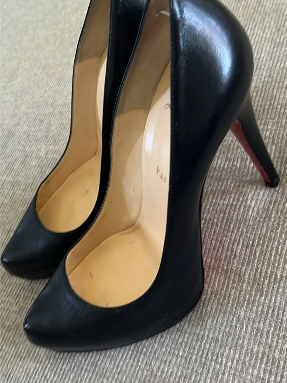 Christian Louboutin Black Leather Pointed Toe Stiletto Pumps with Red Soles
